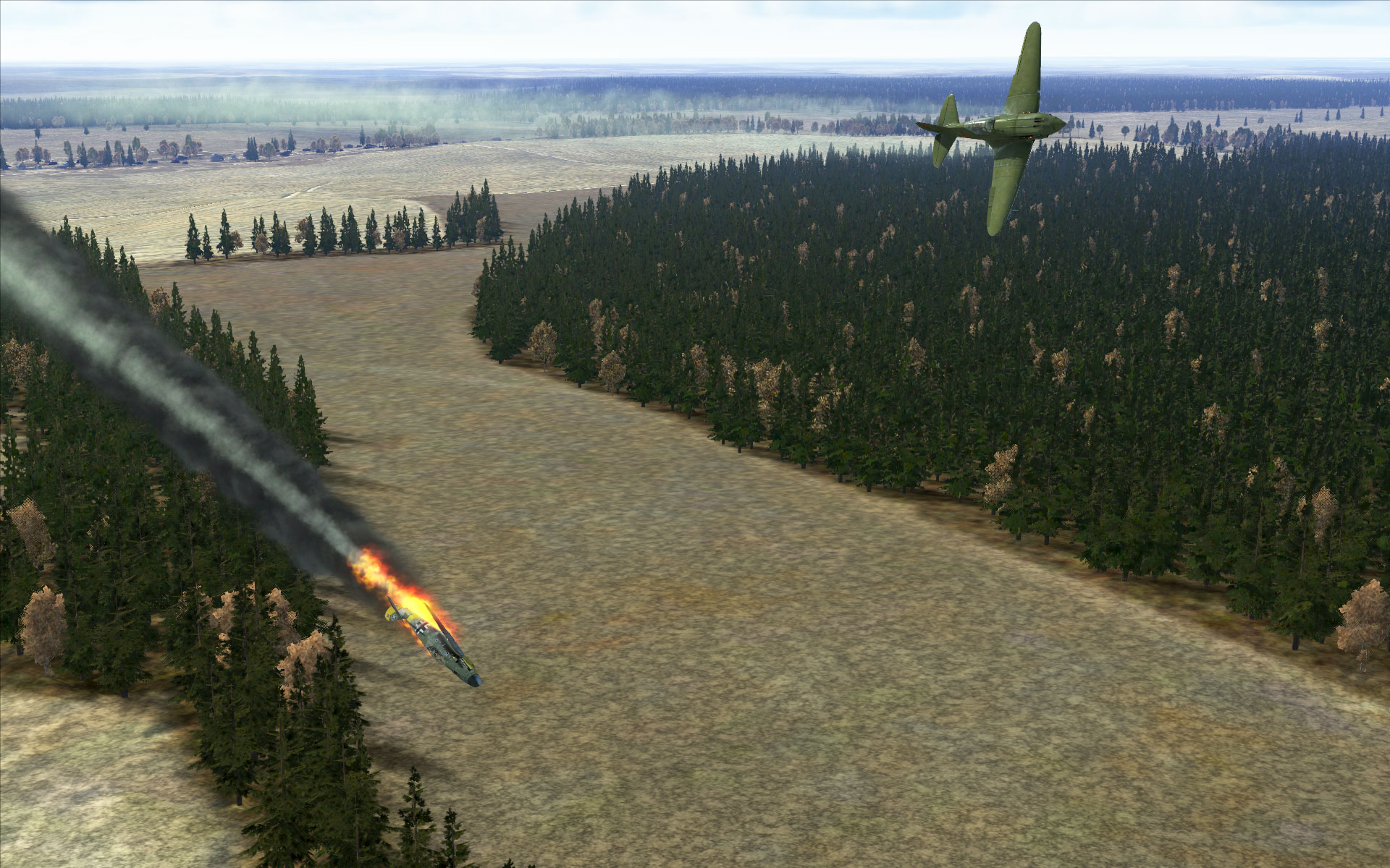 A 109 is seconds from crashing while this MiG-3 pulls away