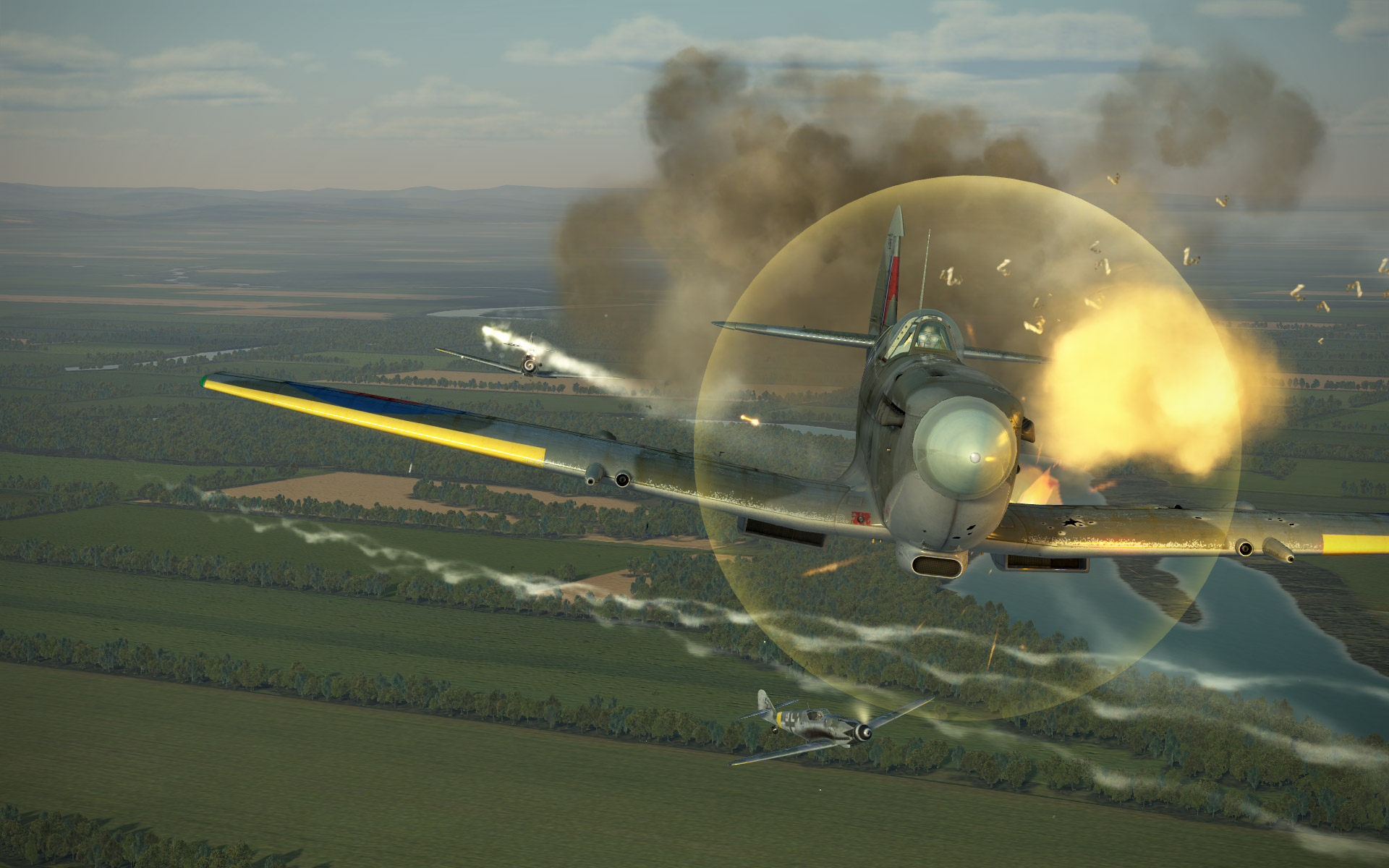 Bf109G-14-Spitfire-fire